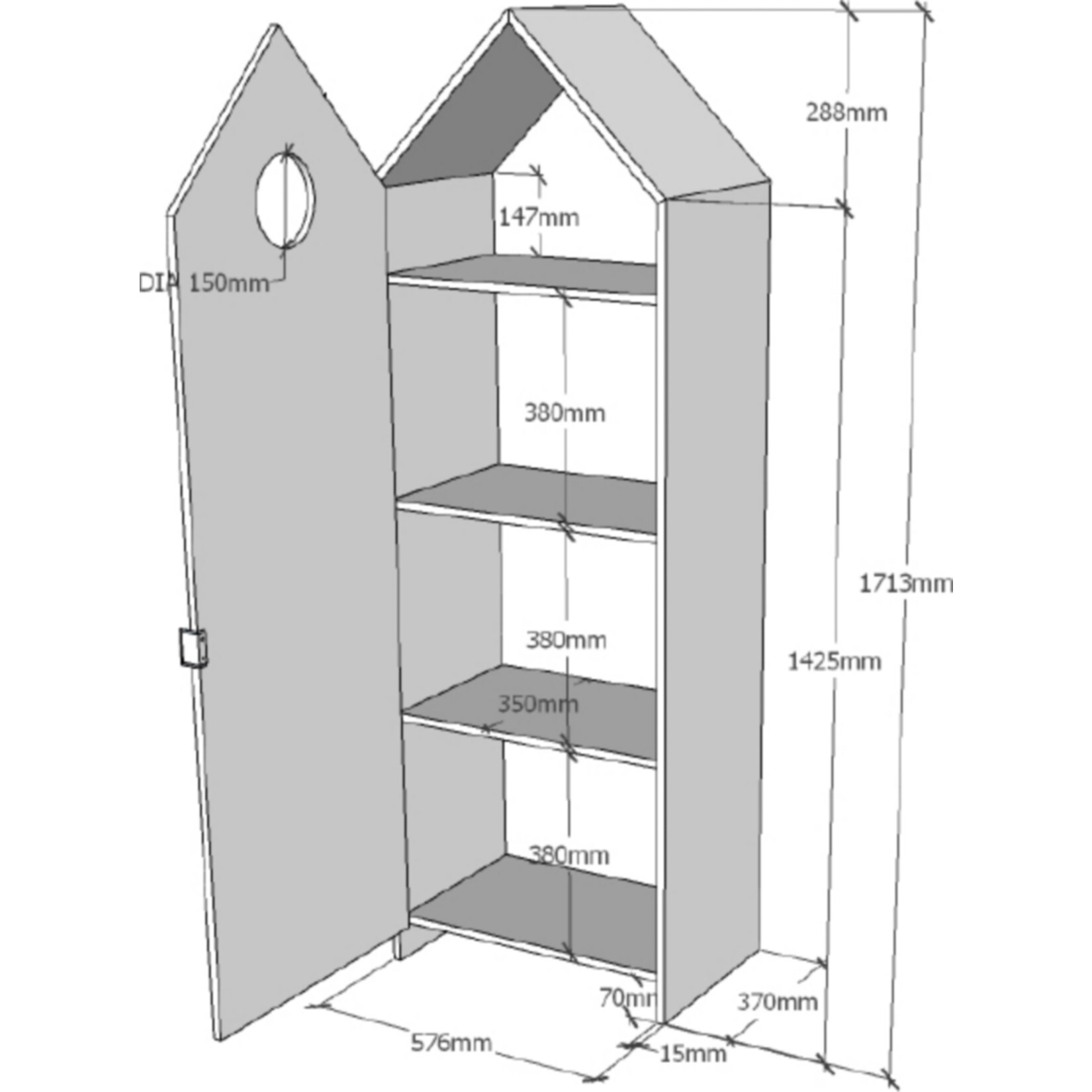 Vipack CASAMI - Schrank mit Tür pink, Rillenprofil senkrecht, MDF lackiert