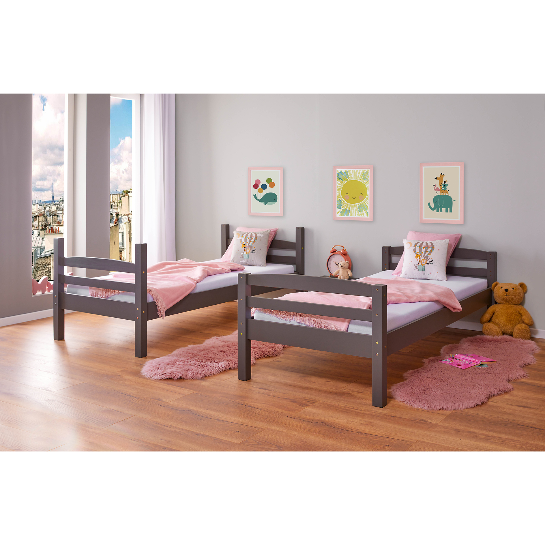 Etagenbett LAVIUS - grau - 2 Einzelbetten - 2x 90x200 cm