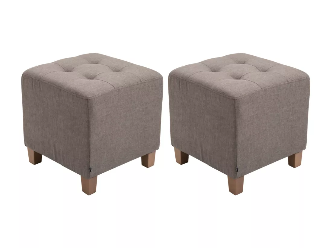 Lot de 2 Tabouret - Tissu & Bois - Taupe - Pharao
