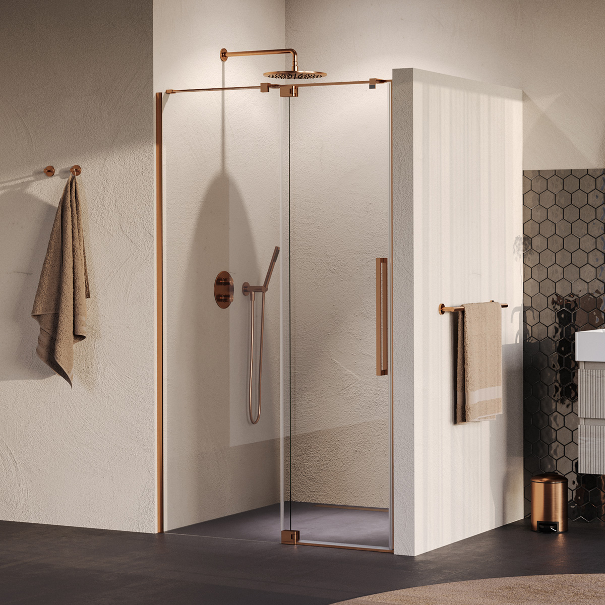 Brauer Stellar nisdeur met vaste wand 88.5-100cm koper geborsteld PVD