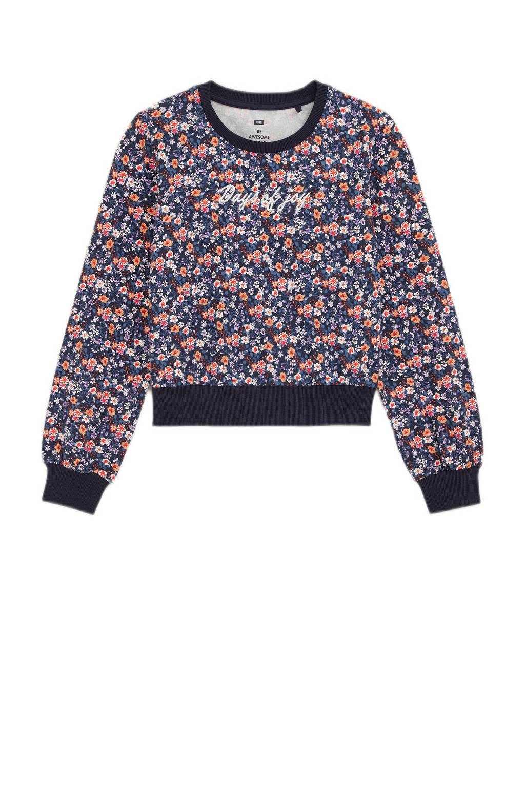 WE Fashion gebloemde sweater donkerblauw/multicolor