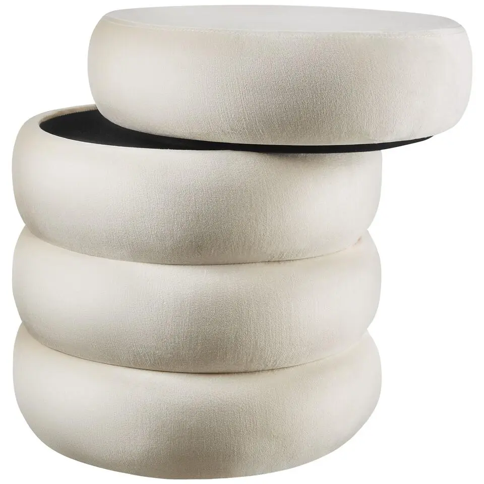 tectake Hocker Altu, gestoffeerd, opbergruimte, Fluweellook Crèmewit