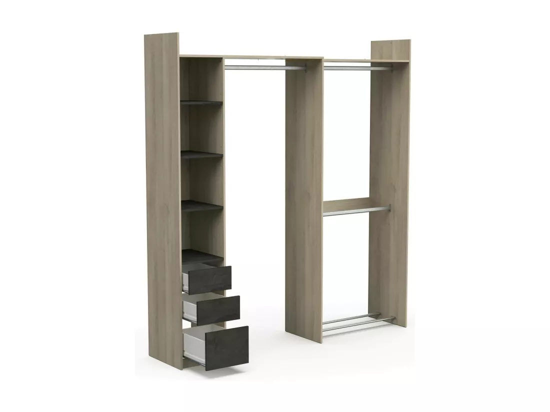 Grande Garde-robe Dshimiz, Meubles de chambre, Penderie de plain-pied, Placard à vêtements, 200x44 h218 cm, Chêne clair