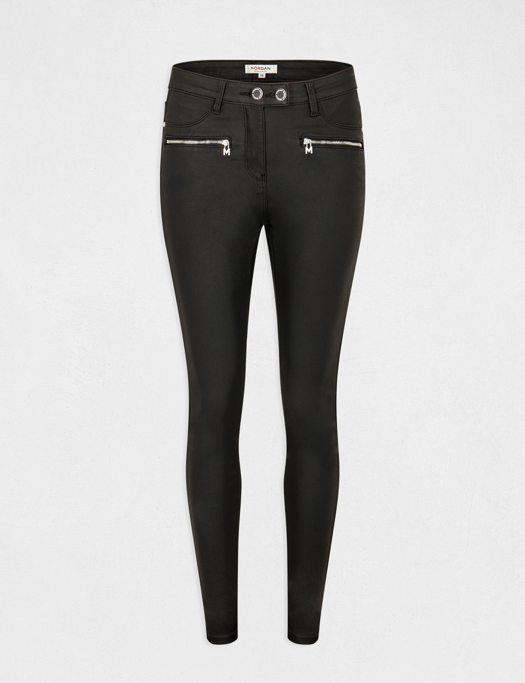 Pantalon skinny enduit détails zippés noir femme - noir