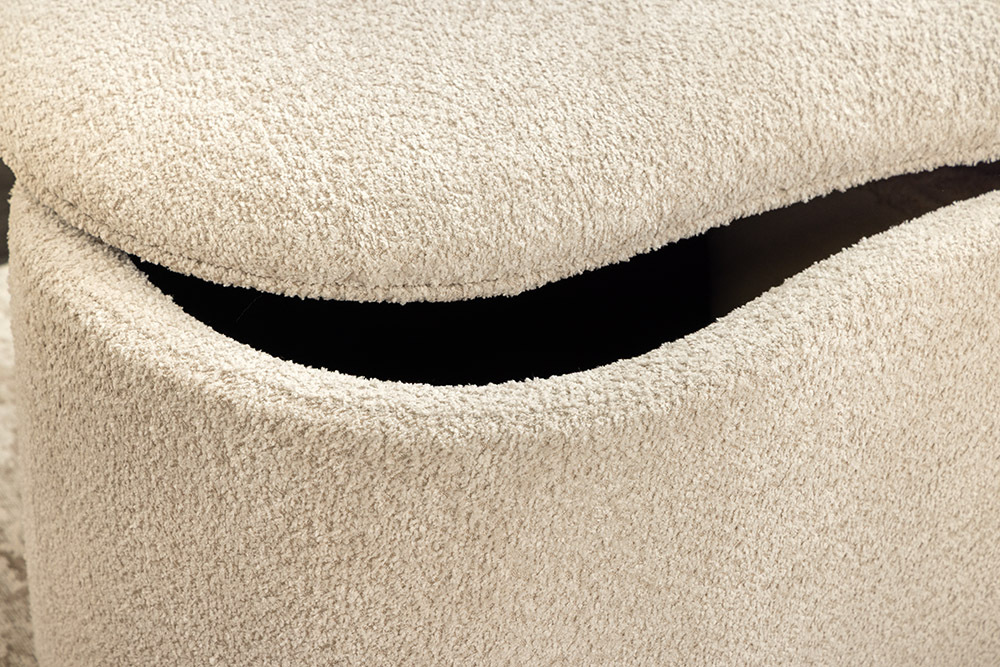 Extravagante Polsterbank ELEMENTAL 120cm champagner beige Feinstrick Bouclé mit Stauraum