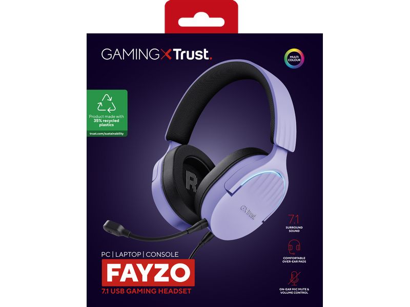 Trust Headset GXT 490 FAYZO Schwarz/Violett Leistungsstarkes ohrumschliessendes 7.1 USB-Gaming-Headset für ein immersives Gaming-Erlebnis