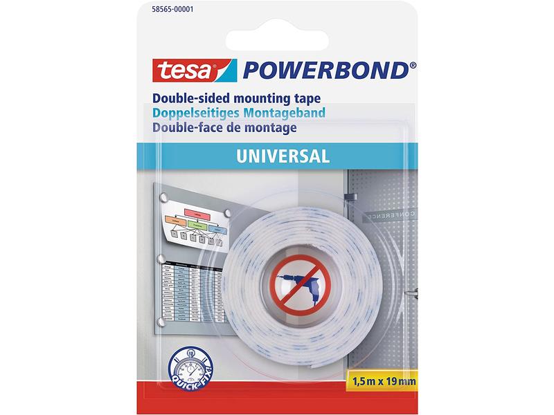 tesa Montageband Powerbond Universal 19 mm x 1.5 m, Transpa Doppelseitiges Montageband