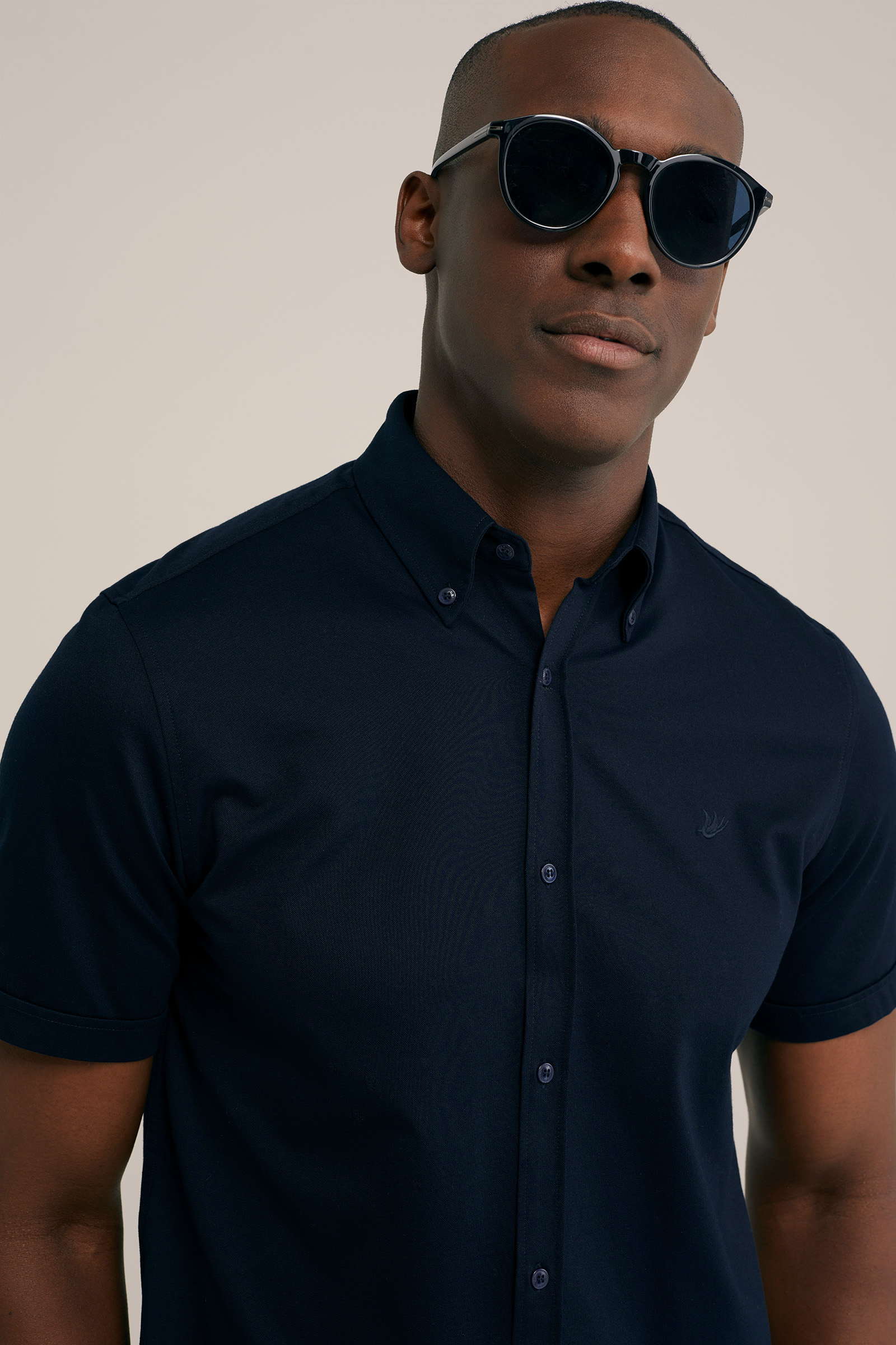slim fit overhemd met stretch WE Fashion Donkerblauw