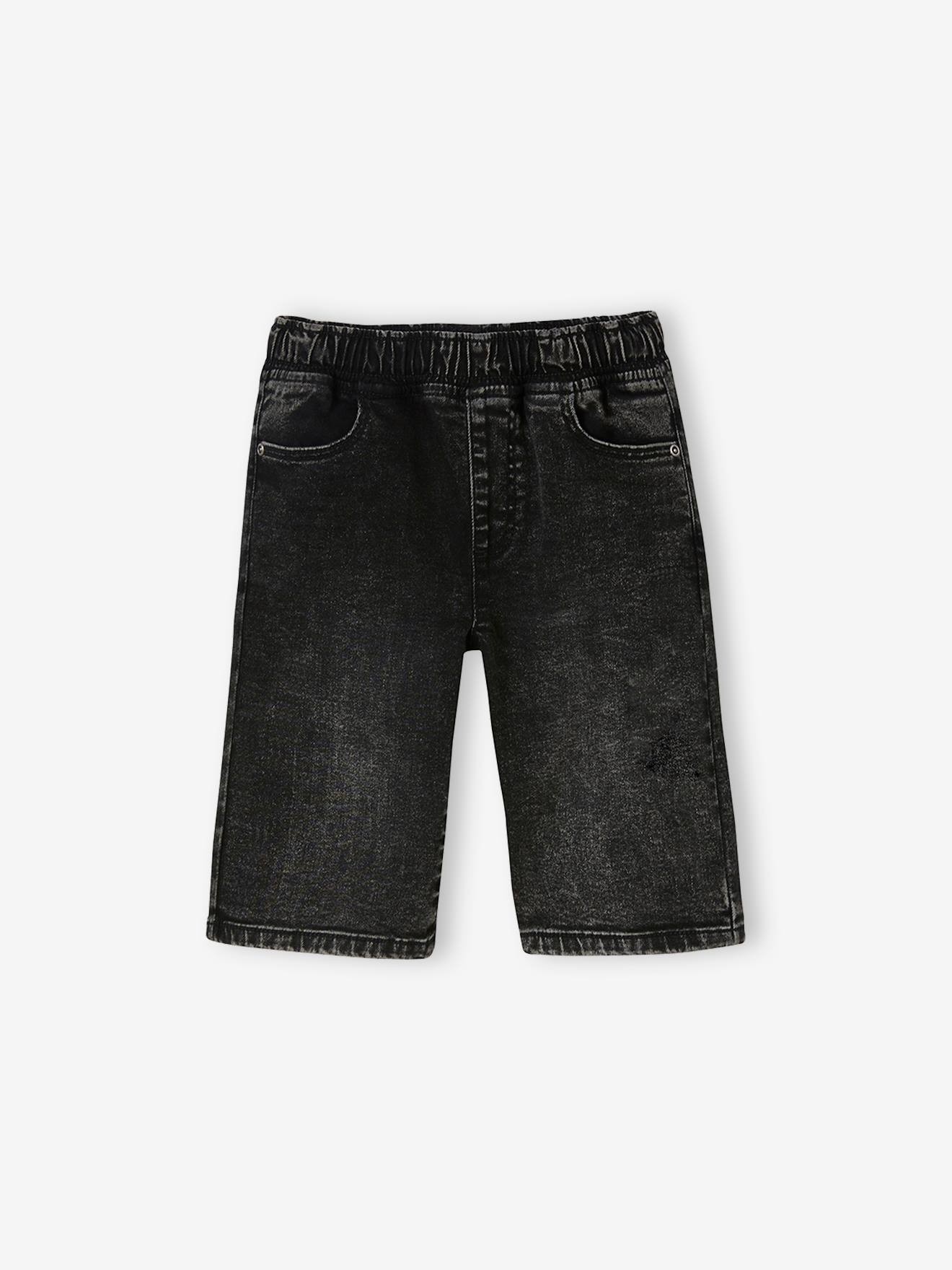 Bermuda de moletom com efeito jeans para meninos, lavagem azul escura