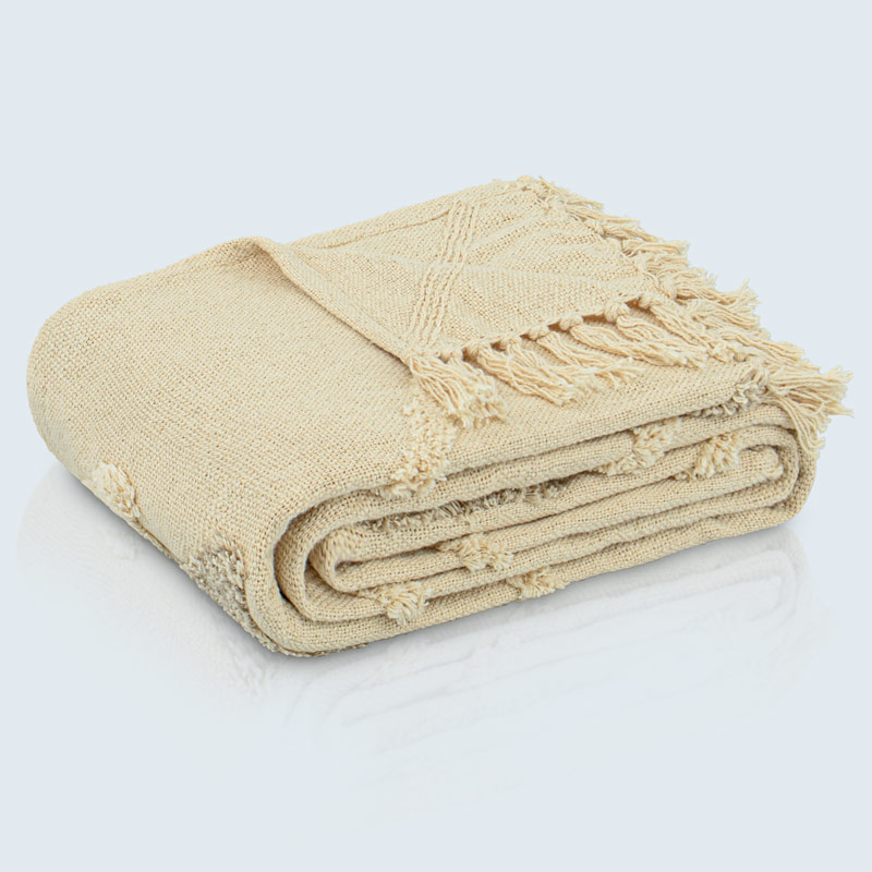 Plaid 'Vicci' coton tufté écru et beige
