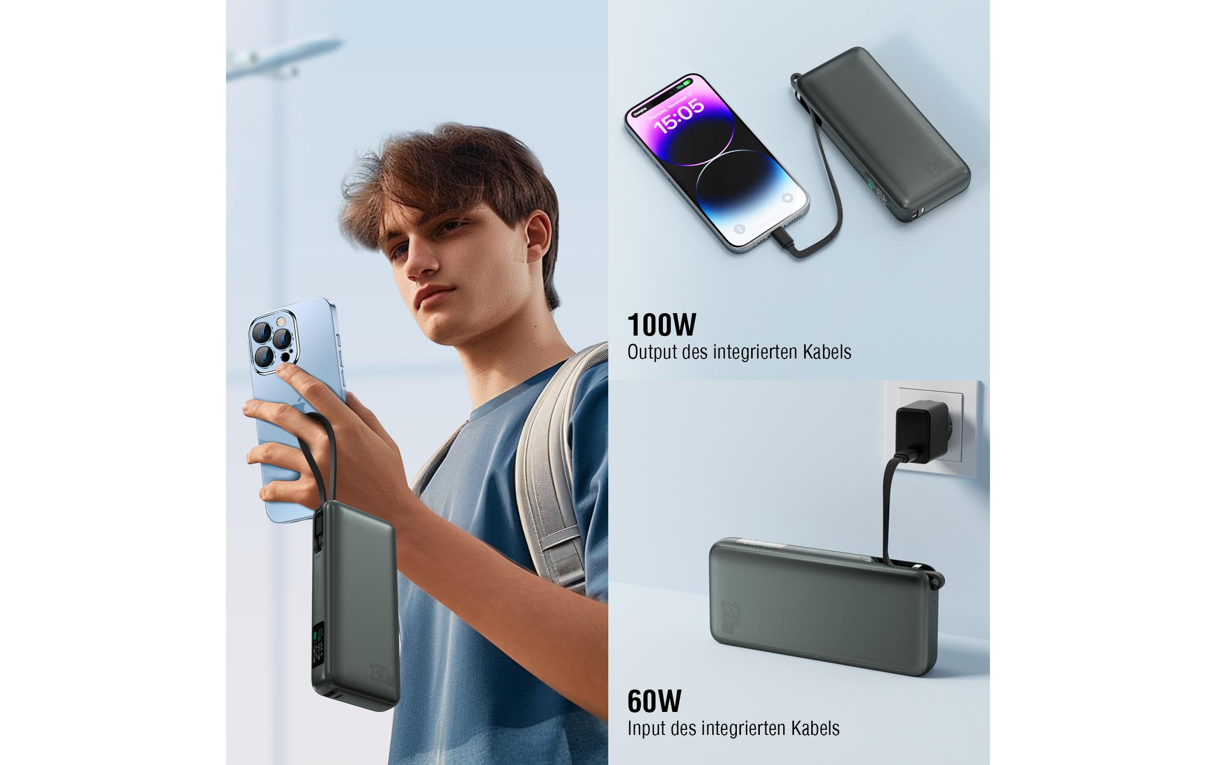 Powerbank Enterprise mit integriertem USB-C Kabel 20000 mAhPowerbank mit Lithium-Ion (Li-Ion) Akku