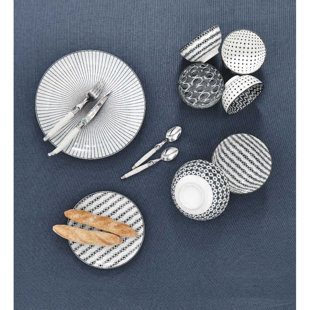 Assiette à dessert blanche motif ligne de croix noir