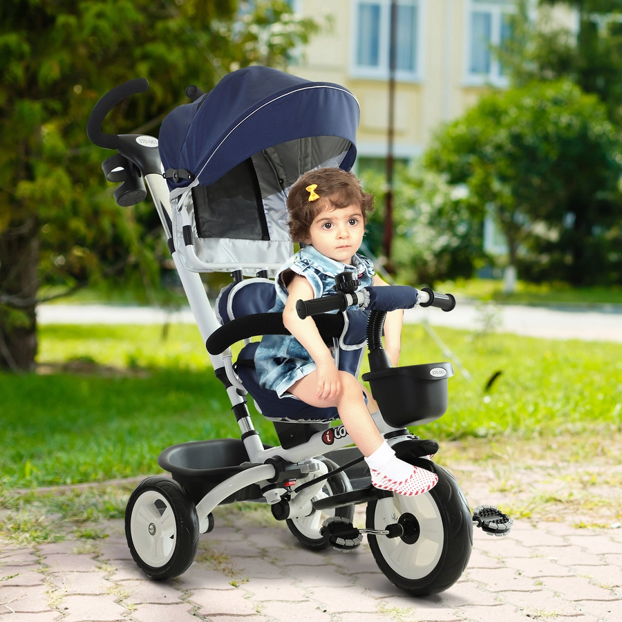 HOMCOM 4-in-1 Kinderdreirad mit Sonnendach blau