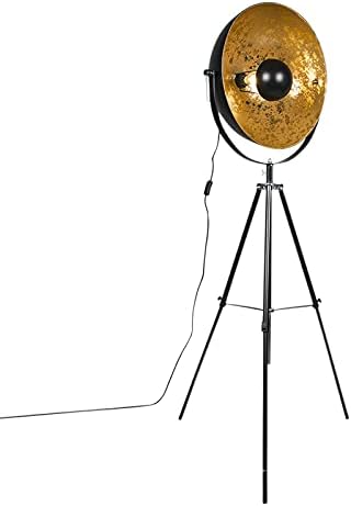 Qazqa - Modern Industriestehlampe Stativ schwarz - Magna 50 Eglip I Wohnzimmer I Schlafzimmer - Stahl Rund I Länglich - LED geeignet E27