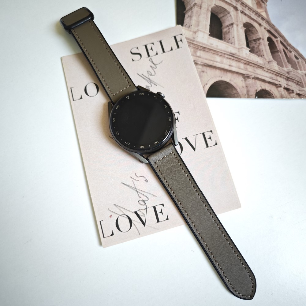 Samsung Galaxy Watch 3 (45mm) Silikon Armband mit Kunstlederschicht   Magnet-Verschluss - Taupe