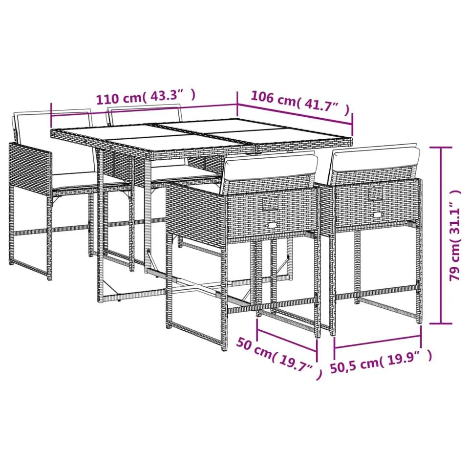vidaXL - 4-zits Tuinset wit kussens - Zwart - Poly rattan en staal - 110x106 cm