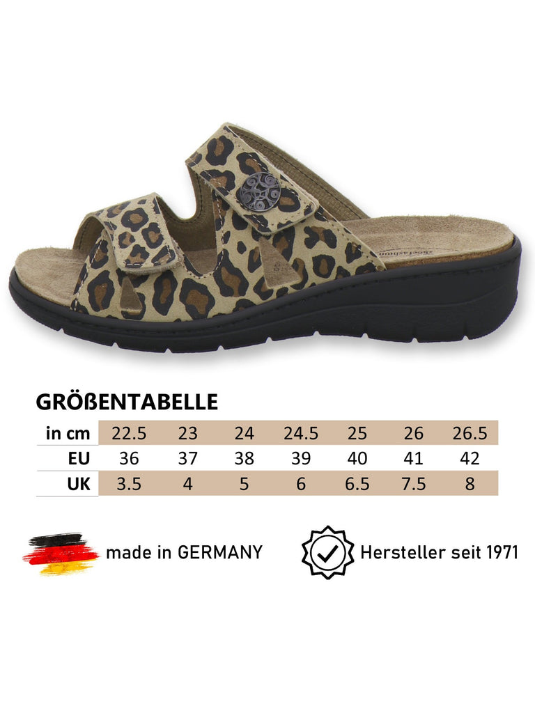Pantoletten Damen Wechselfußbett leo-beige