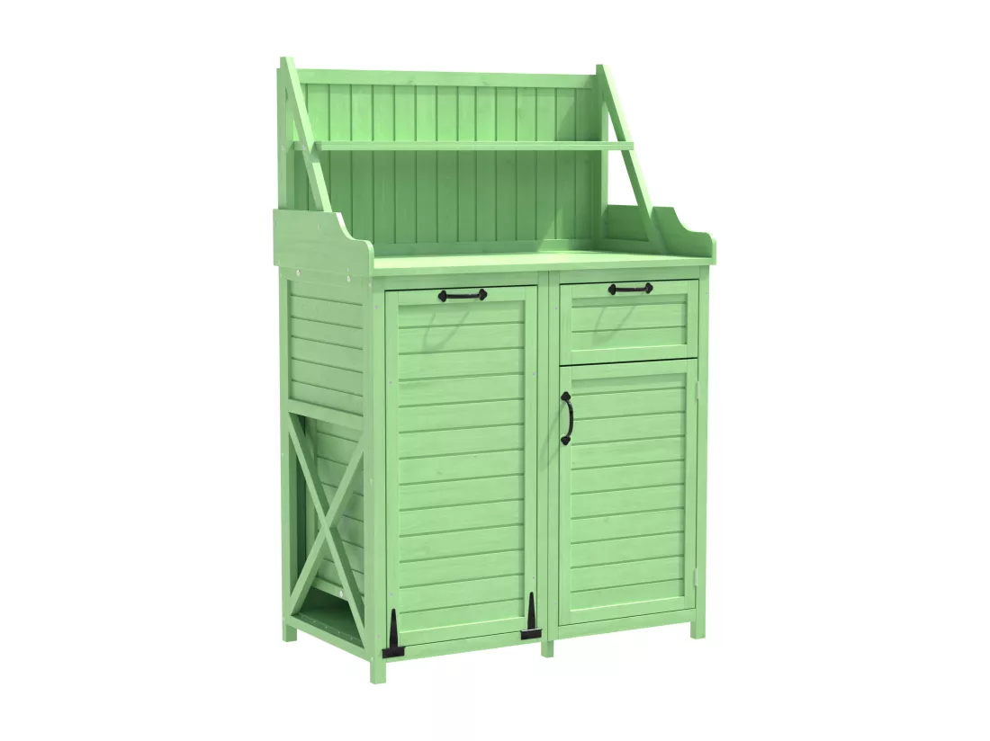 Armoire de jardin, abri de jardin en bois massif avec 2 portes, 1 tiroir et étagères de rangement - 100 x 43 x 154 cm - Vert
