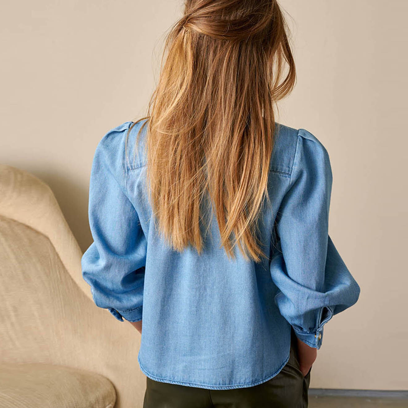 Bellerose Chemise Avatar fluide épaules bouffantes bleue
