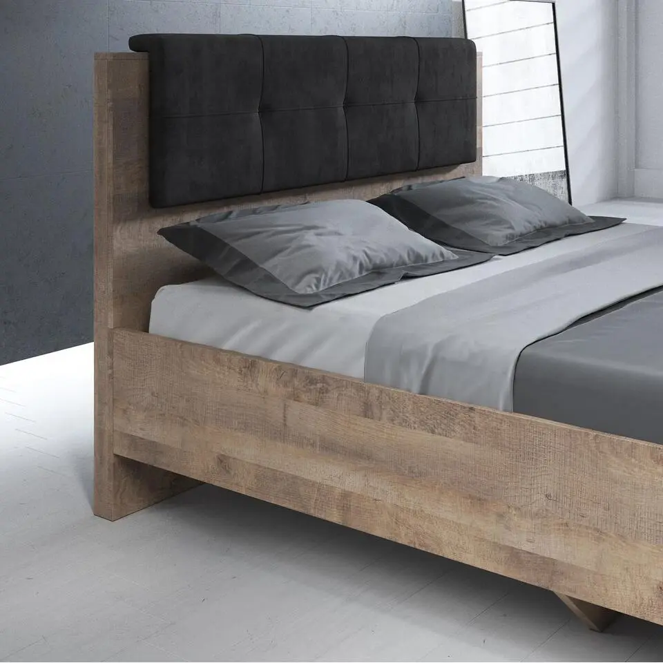 Meubella - Tweepersoonsbed Acasia - Grijs - Eiken - 160x200 cm