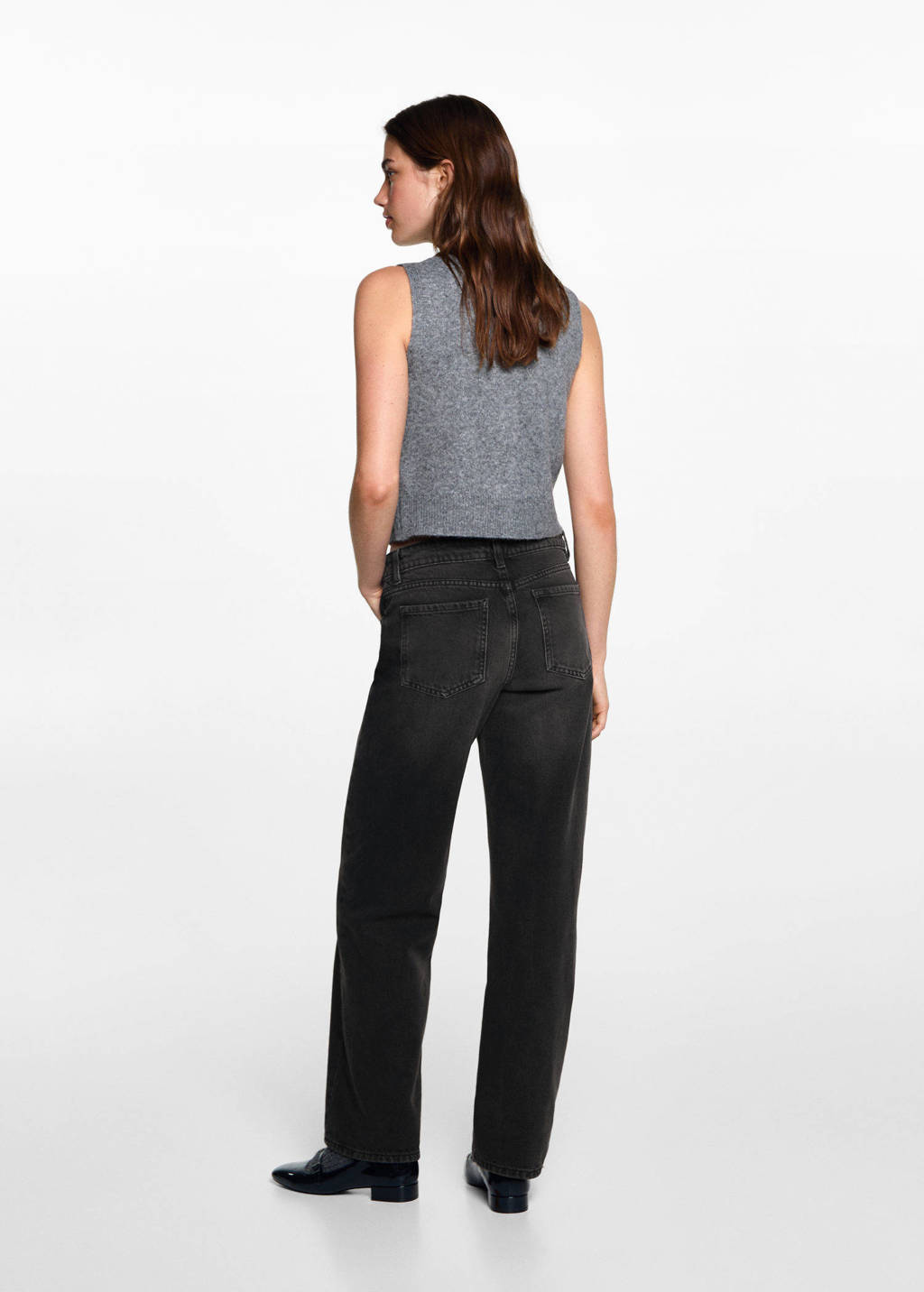MANGO TEEN high waist straight leg jeans zwart