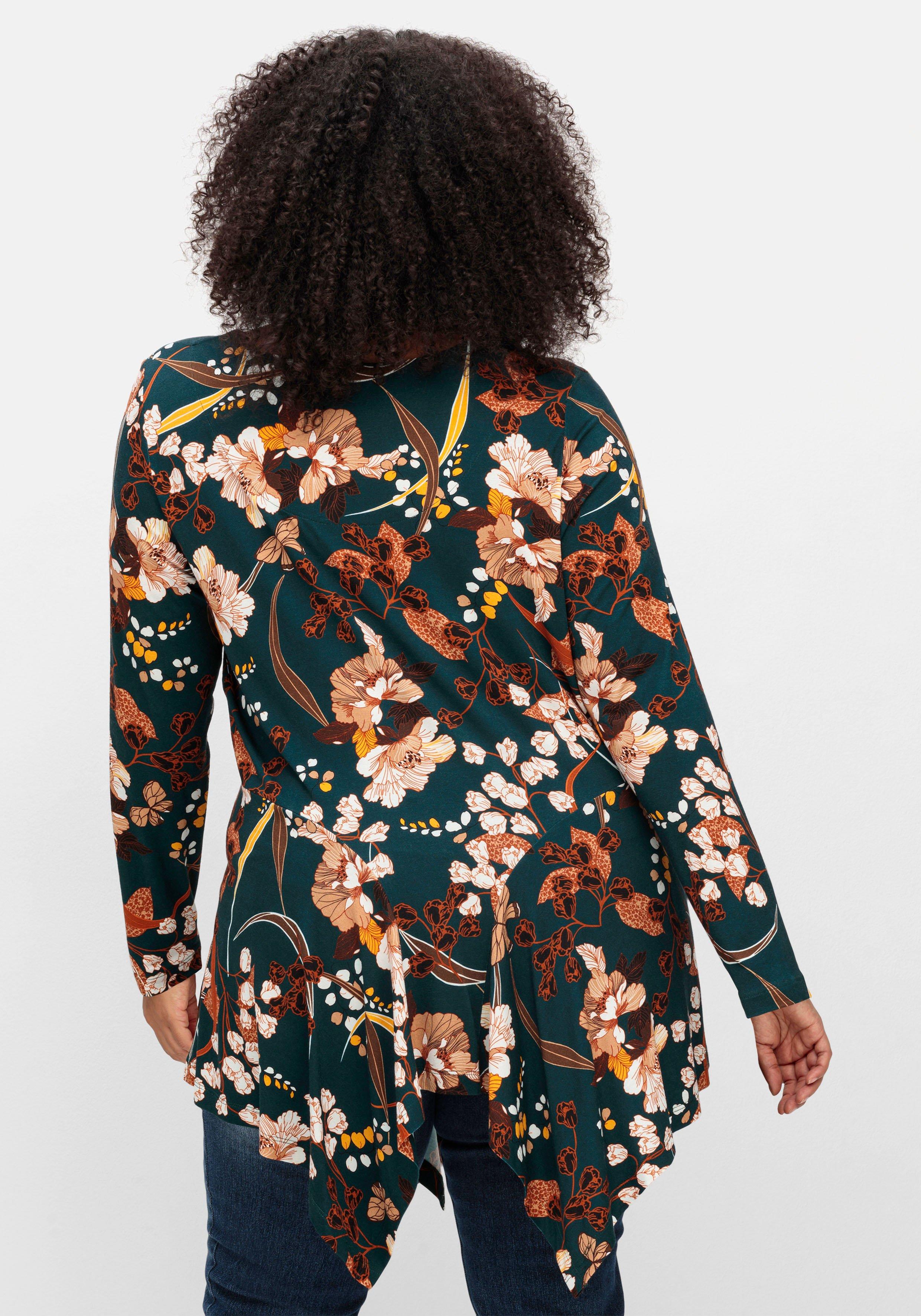 Longshirt in A-Linie, mit floralem Alloverdruck