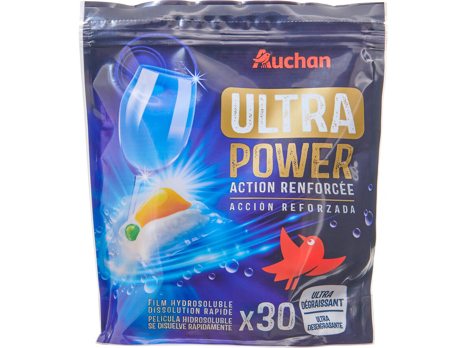 DETERGENTE LOIÇA MÁQUINA AUCHAN PASTILHAS ULTRAPOWER 30UN