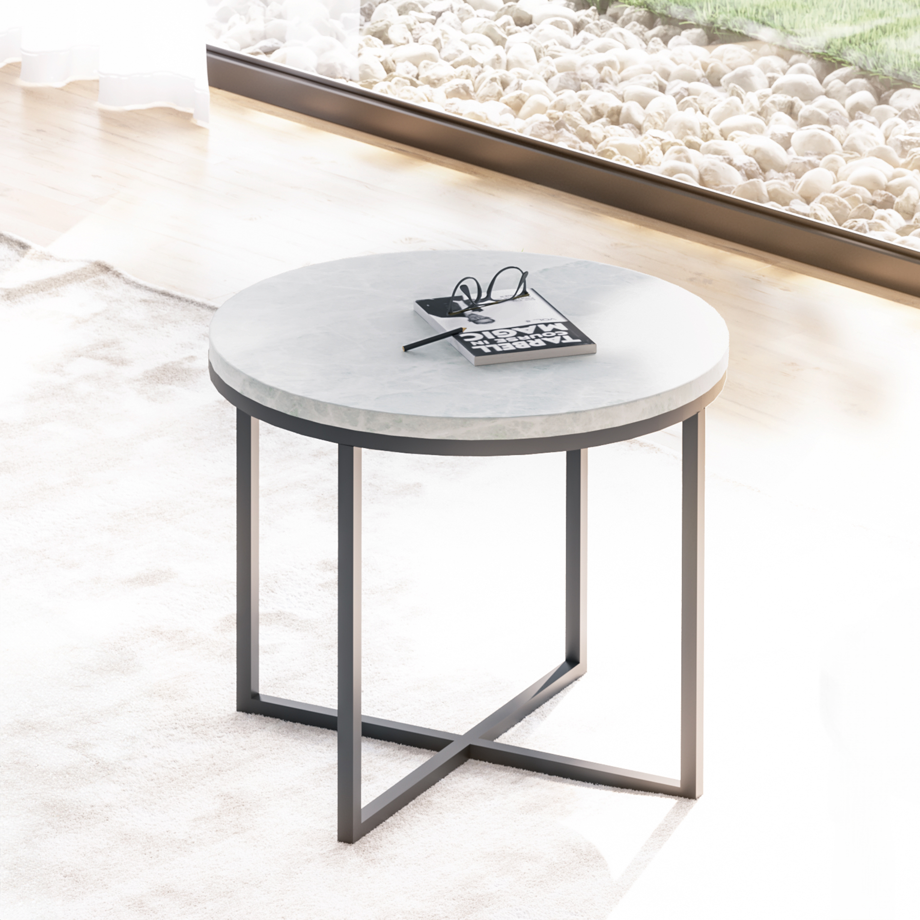 Couchtisch - weiß-schwarz - Keramik-Optik
