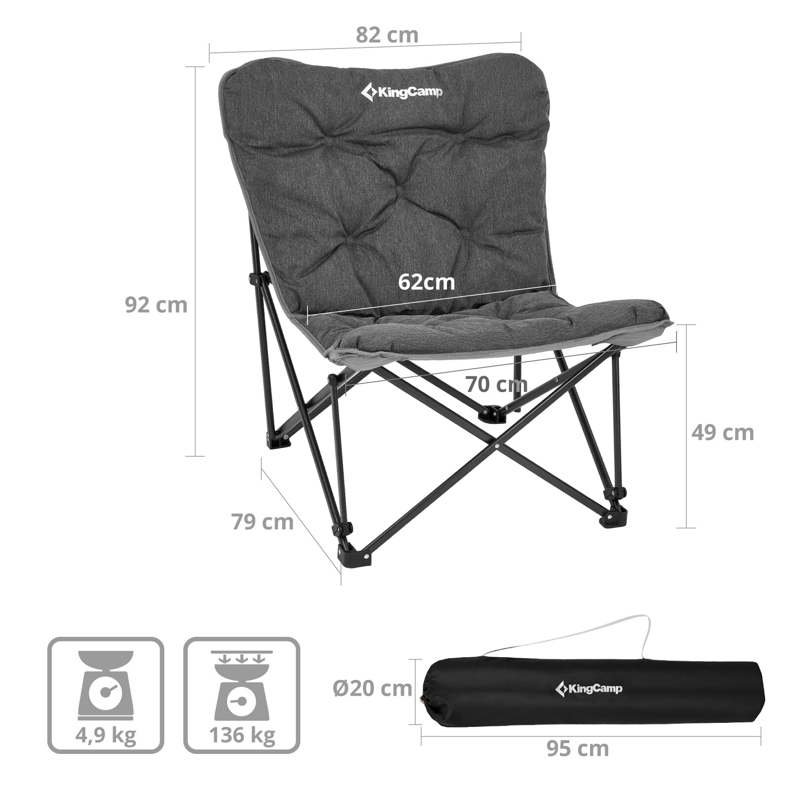 KINGCAMP Campingstuhl Lindon Relax Schmetterlingsstuhl Lounge Stuhl Stahl 136kg Farbe: beige