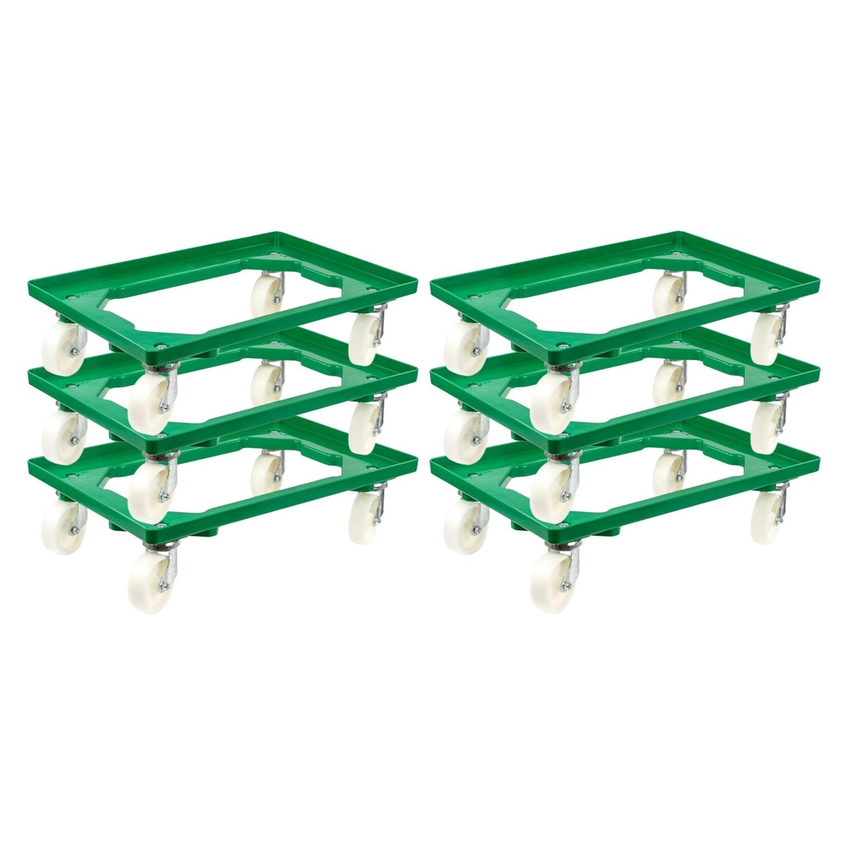 PROREGAL Transportwagen voor Euroboxen 60 x 40 cm met groene kunststof wielen, open dek, 2 zwenkwielen en 2 remwielen, draagvermogen 300 kg