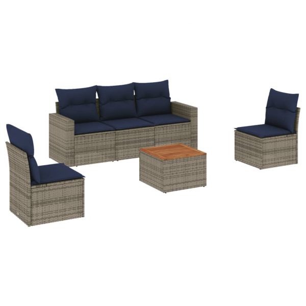 vidaXL 6 Peças Conjunto Sofás para Jardim com Almofadões Vime Pe Cinzento - 3200546702