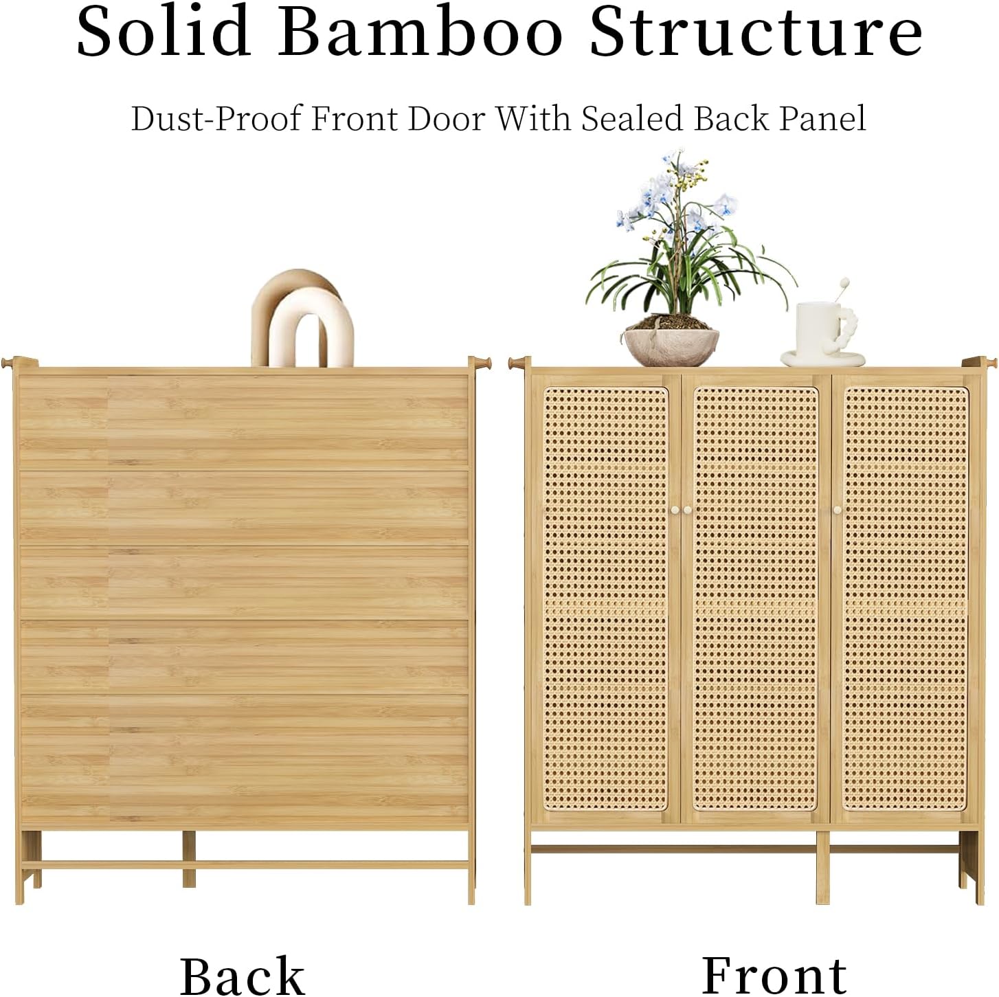 unho Meuble Chaussure d'Entrée en Bambou: Rangement Chaussure avec 5 Étagères Armoire à Chaussures avec 4 Crochets Design - 90.5 × 35 × 107 cm AK3268739