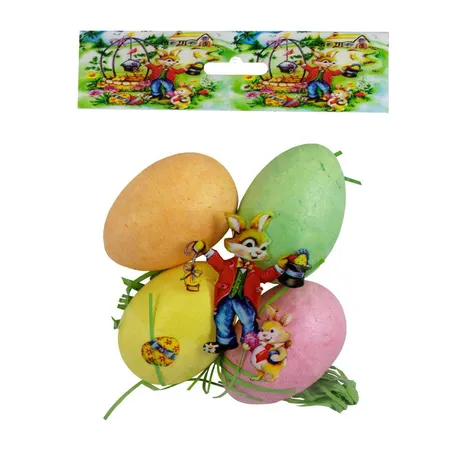 Idena Styroporeier in Pastellfarben mit Gras, 4 Stück, je 7 cm