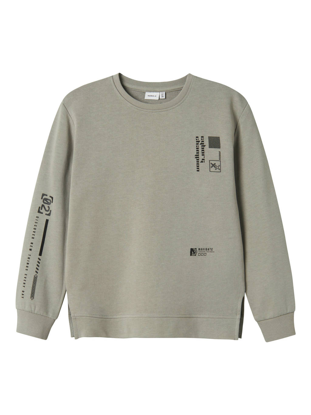 NAME IT sweater NKMLASSIE met printopdruk grijs/zwart