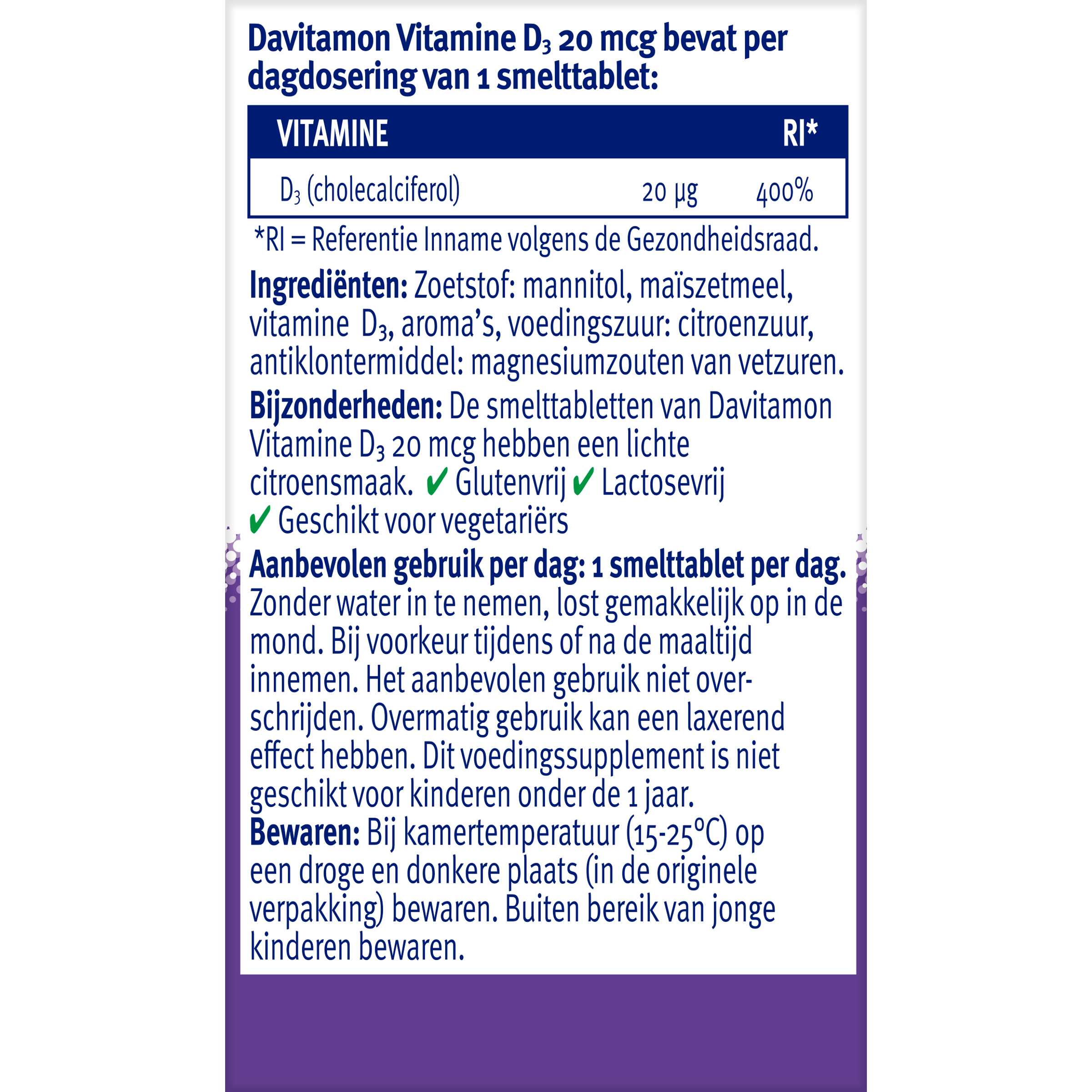 Davitamon Vitamine D3 20mcg (75 tabletten)