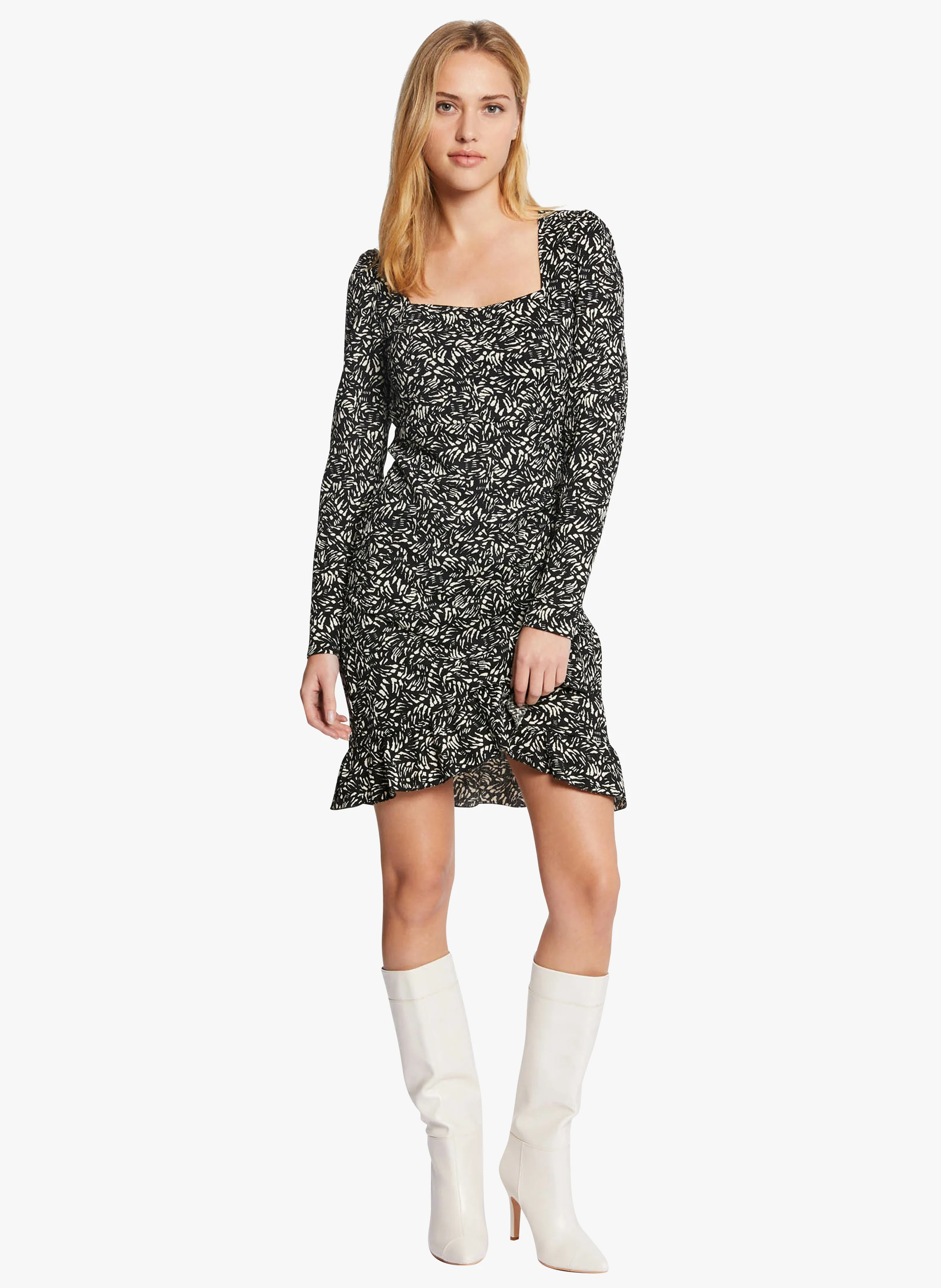 RPRINT - Robe courte à motif fantaisie | Noir