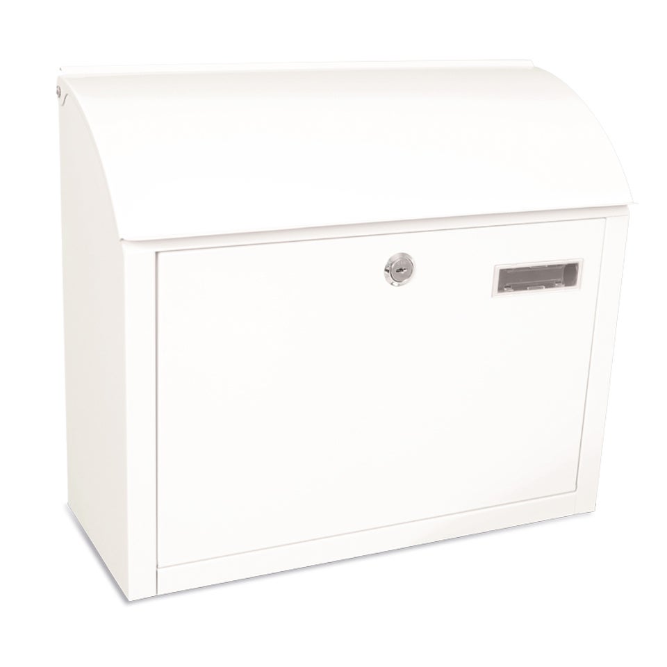 PROREGAL Denian wandbrievenbus met naamplaatje, afmetingen (H x B x D): 33 x 38,4 x 17 cm, inworpopening: 34 x 4,5 cm, wit