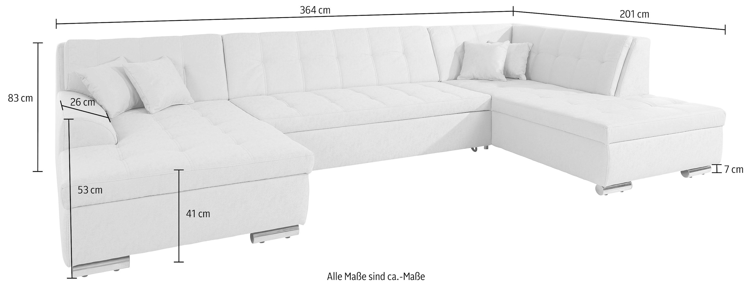 DOMO collection Wohnlandschaft »Aversa U-Form« wahlweise mit Bettfunktion, frei im Raum stellbar