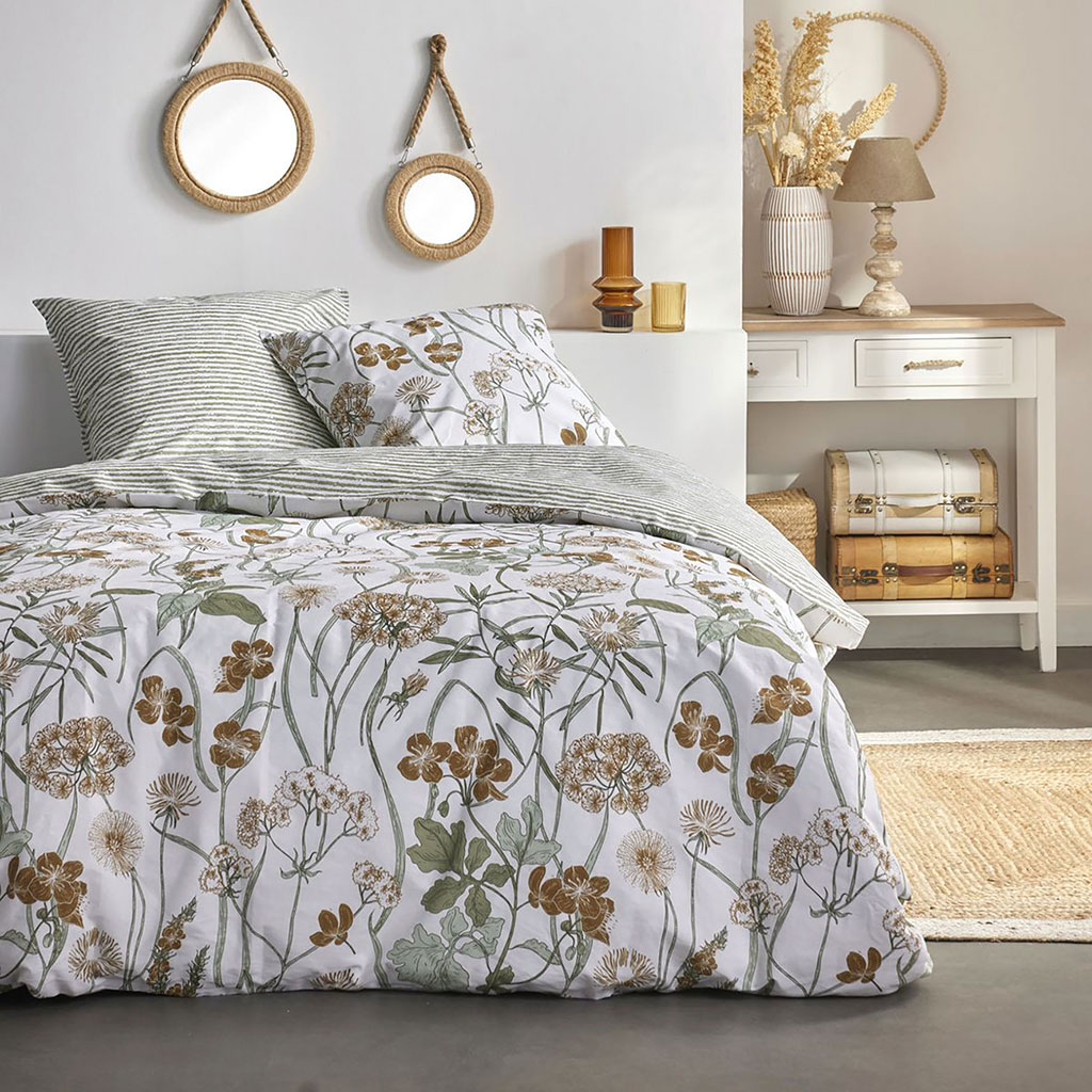 Parure housse de couette Sunshine fleurs marron 220x240cm