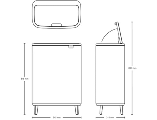 BRABANTIA - Poubelle Touch Bo Touch Bin Hi, 60L Matt Steel Fingerprint Proof