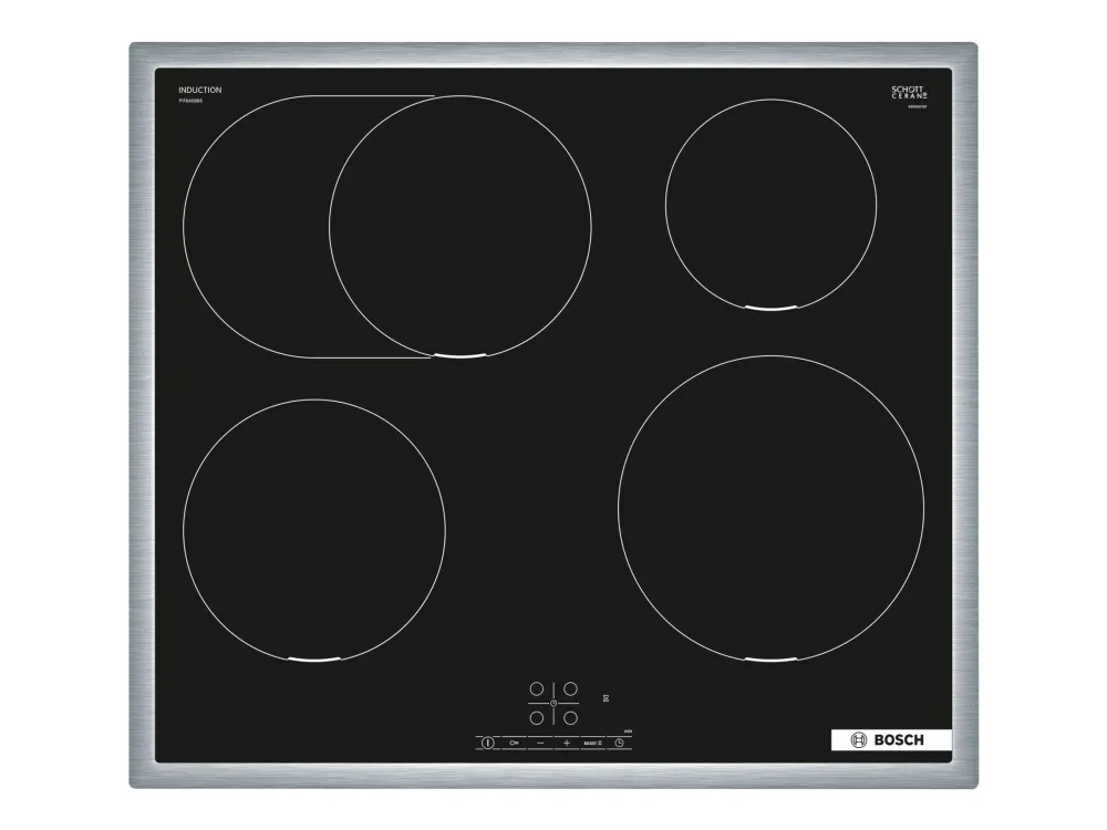 Bosch Serie | 4 PIF645BB5E - Induktions kogeplade - 4 plader - Niche - bredde: 56 cm - dybde: 49 cm - med rustfrit stål-pynt - sort/rustfrit stål