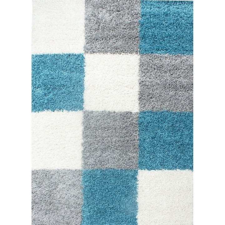 Hoogpolig vloerkleed - Cube Turquoise