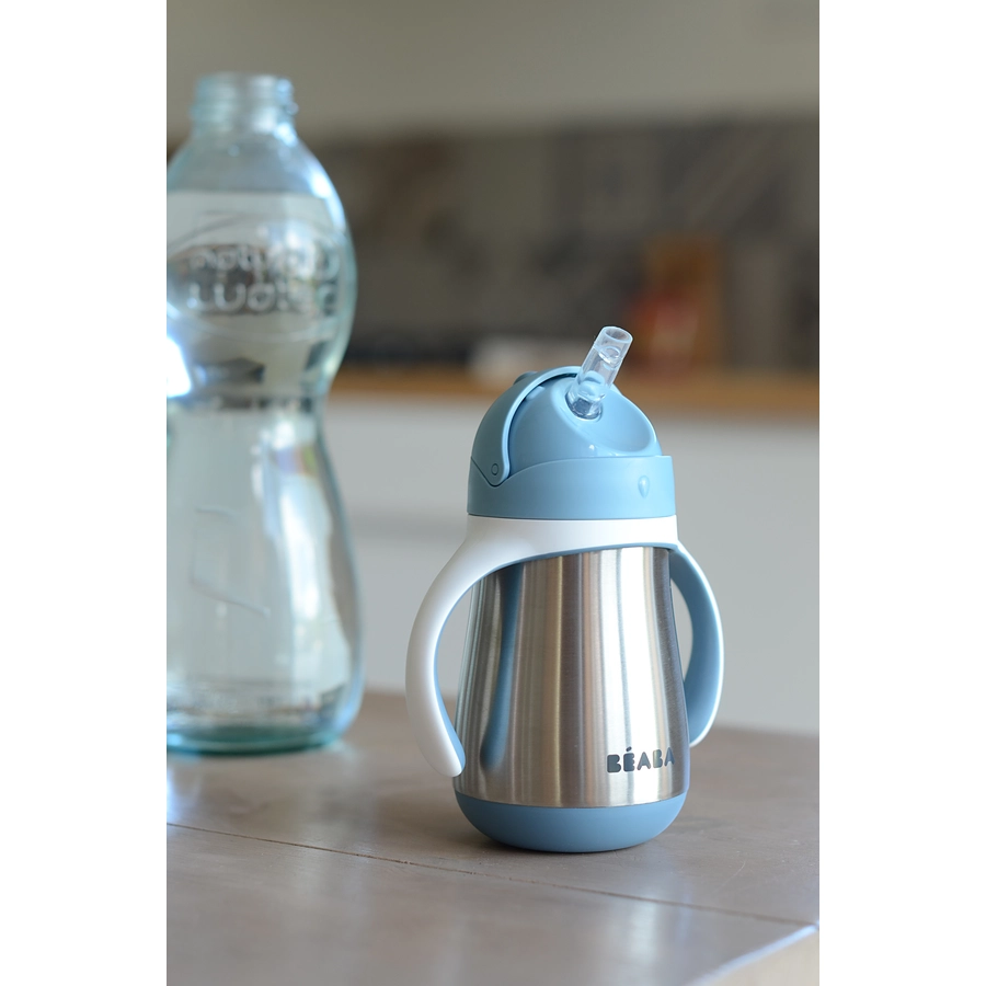 BEABA® Strohhalmbecher Edelstahl  250 ml in hellblau ab dem 8. Monat