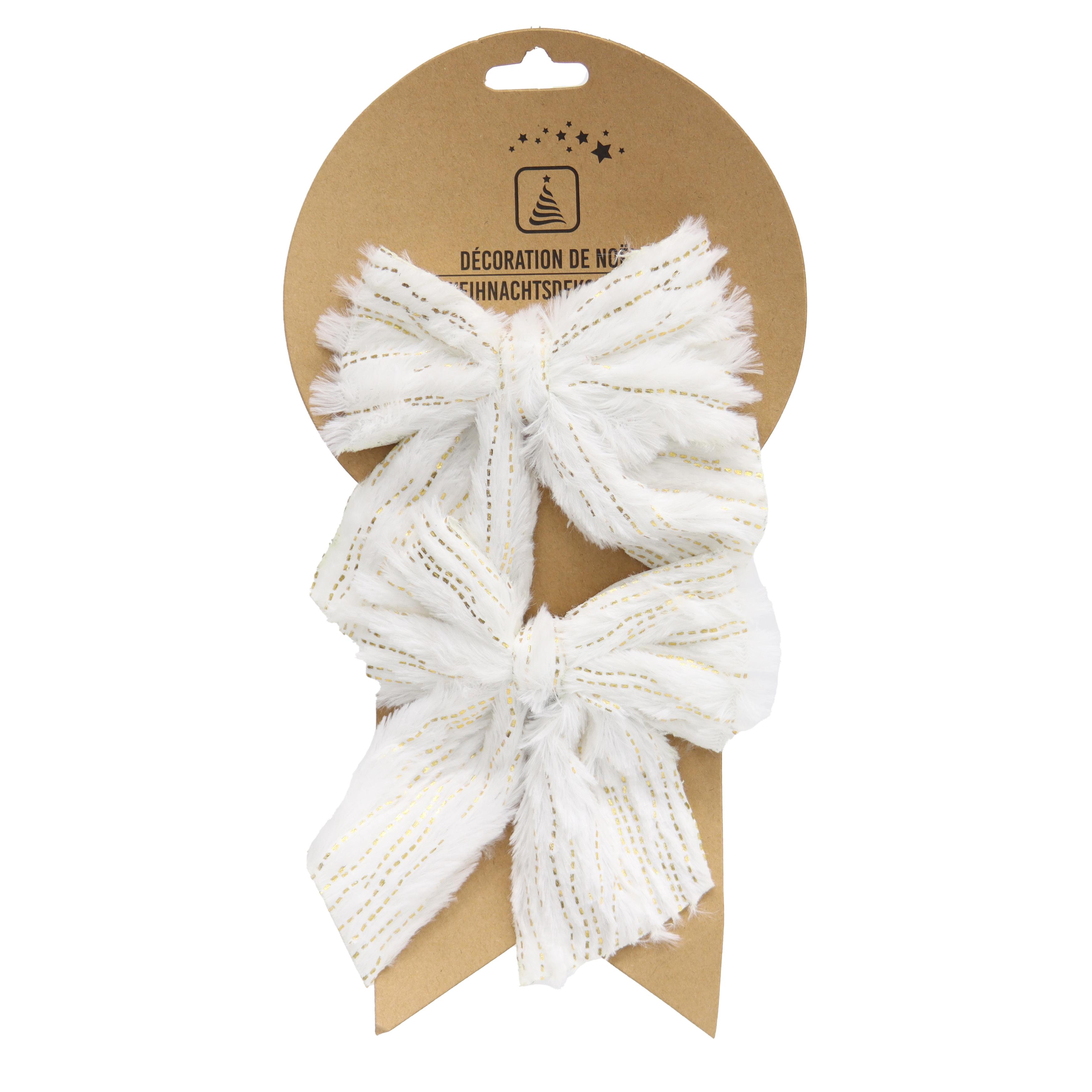 NOEUD BLANC ET DORE X2 PIECES 12X13CM