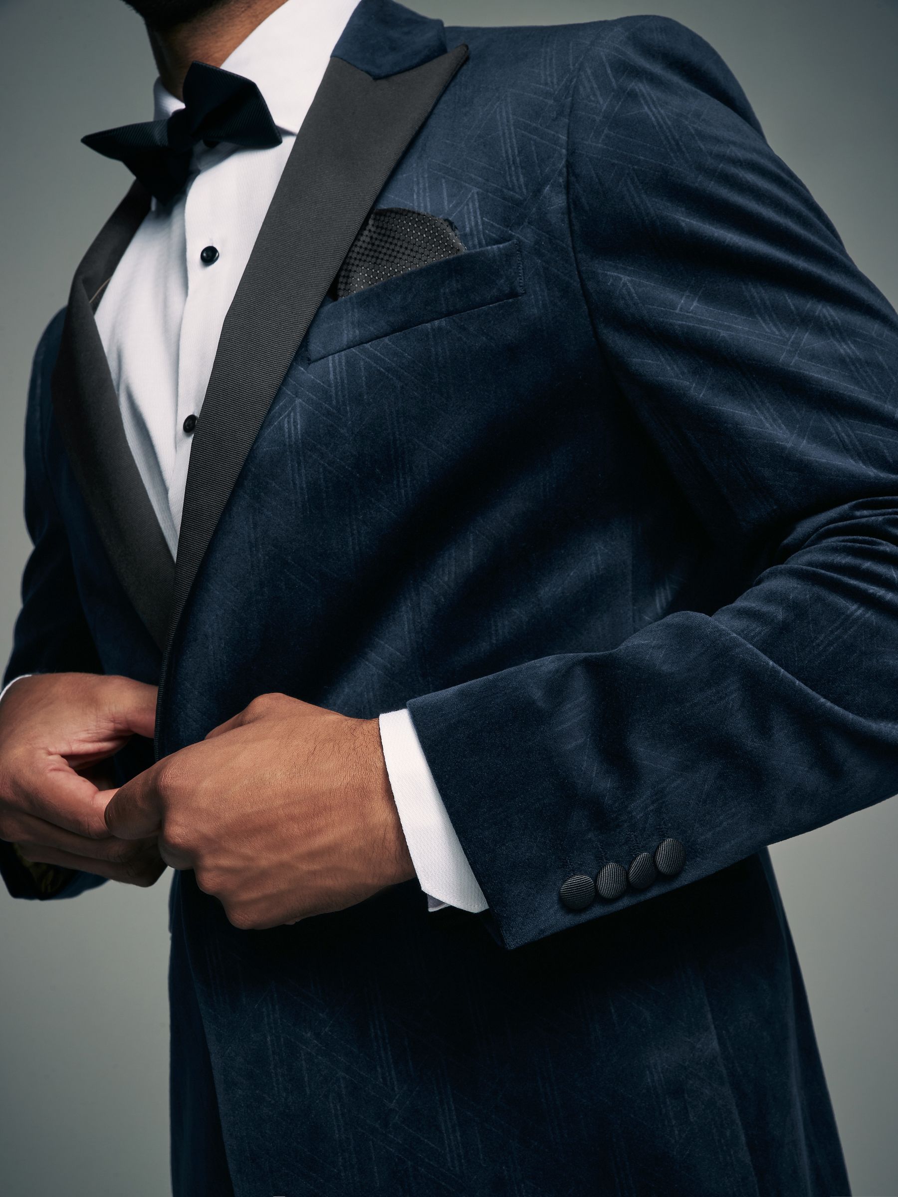 Marineblauw geometrisch - Slim Fit - Fluwelen blazer met patroon