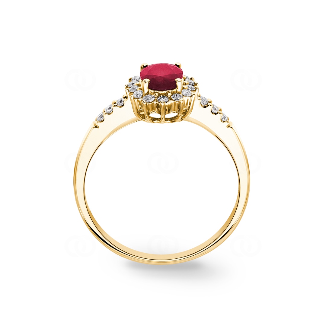 Entourage Ring 750/18 K Gelbgold mit Rubin & Diamanten 0.19 ct H/si