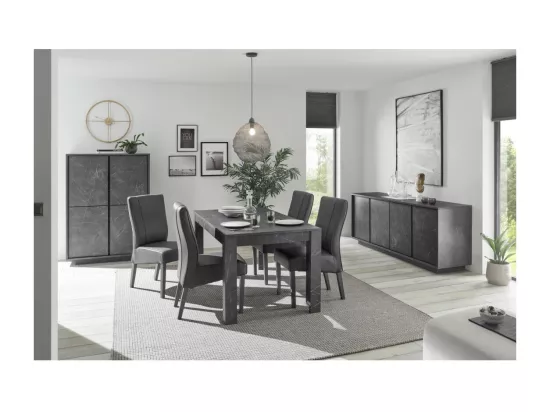 Argentier 4 portes, collection COLOMARMO, coloris noir effet marbre, idéal dans votre salon ou salle à manger