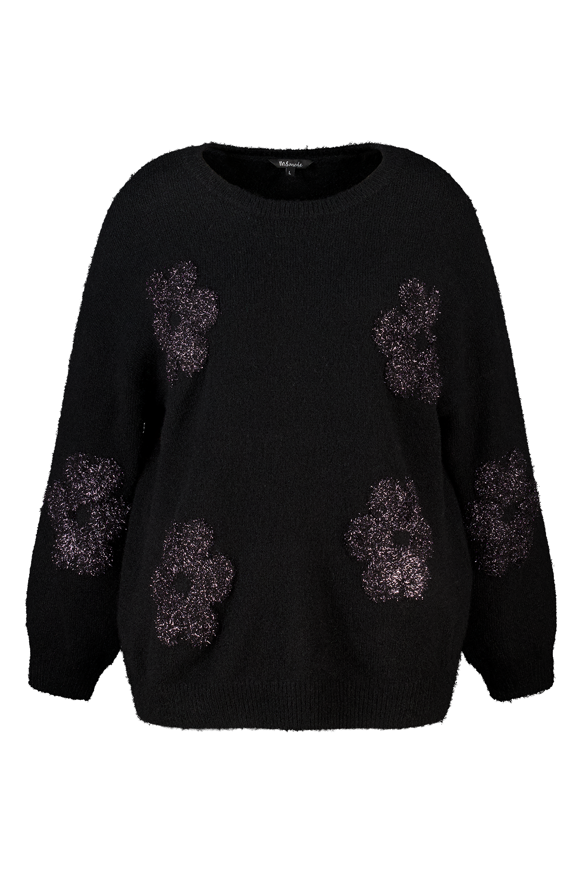 Trui met zachte lurex bloemen Zwart