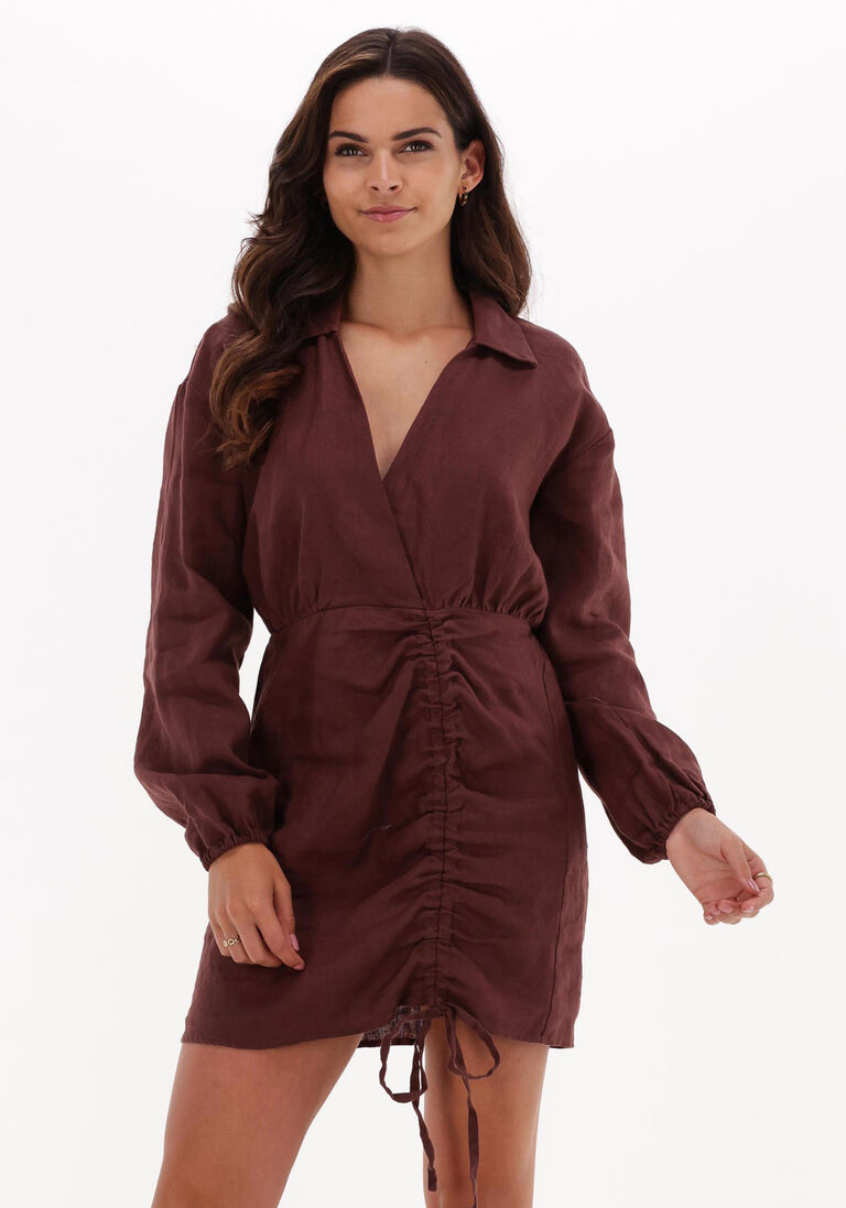 NA-KD bruine na-kd mini jurk drawstring linen mini dress