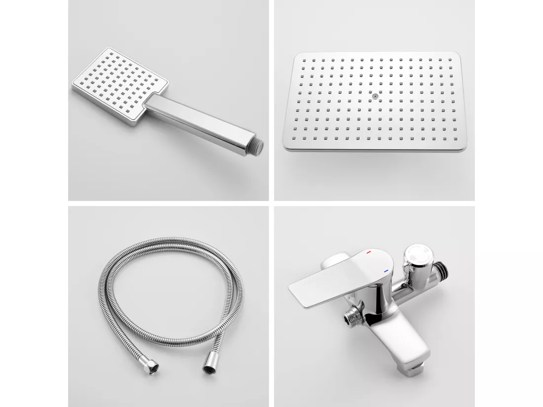AURALUM MAX Colonne de Douche Chromé avec Mitigeur Hauteur Réglable entre 90-124cm,Systèmede Douche avec Douchette 29x19cm et Pommeau Douche